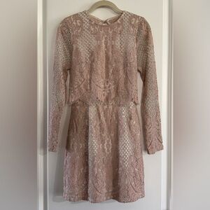 NWT Missguided Nude Lace Open Back Long Sleeve Mini Dress - Size 6